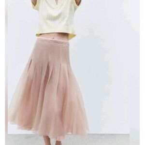 Zara Layered Organza Midi Skirt Blush Pink Size S NWOT